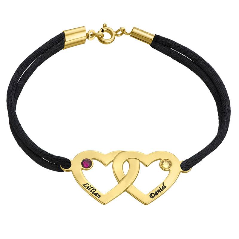Couples Hearts Bracelet with Birthstones - Gold Plated-2 product photo