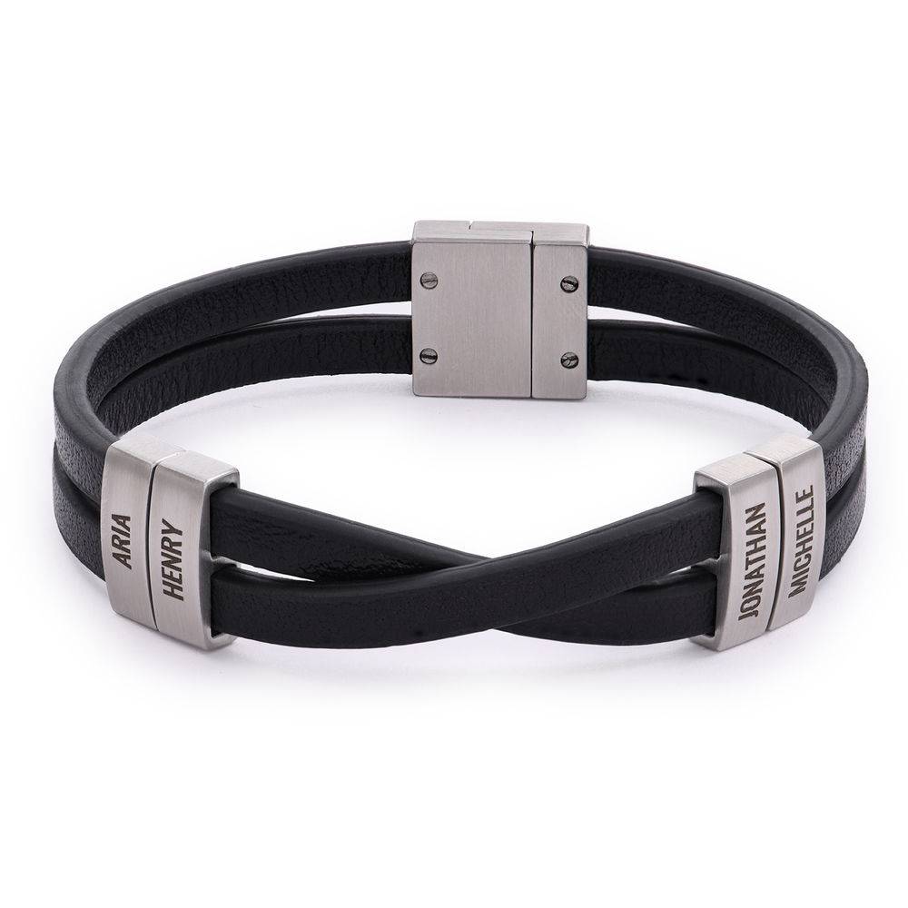 Criss-Cross Men Leather Bracelet with Engravings-1 product photo