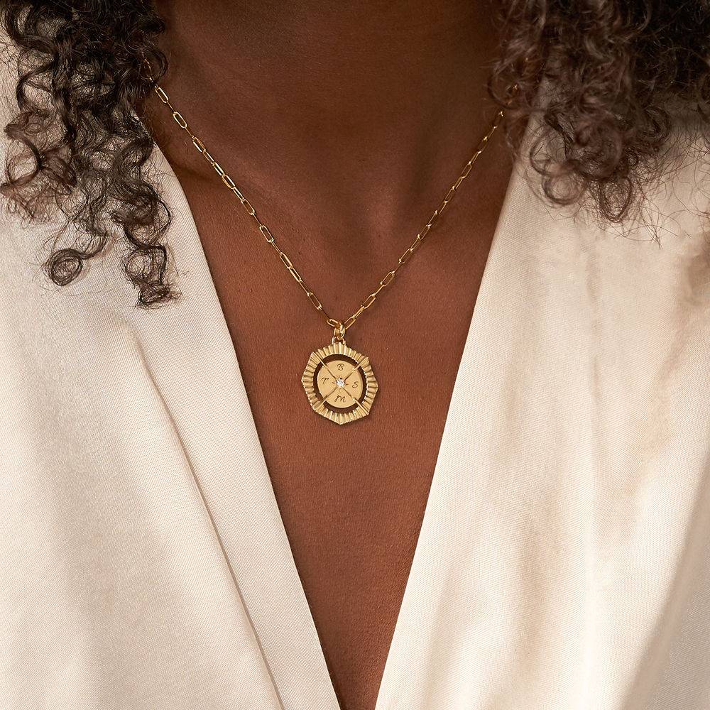 Crown Compass Necklace With Cubic Zirconia in 18k Gold Plating product photo