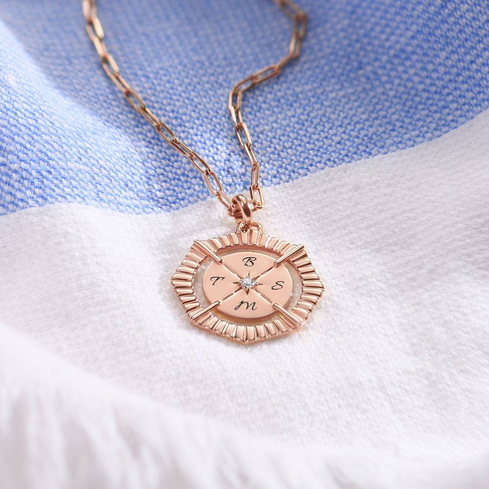 Crown Compass Necklace With Cubic Zirconia  in 18k Rose Gold Plating-4 product photo
