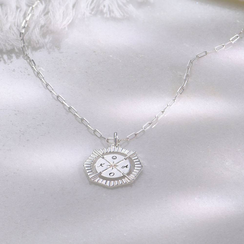 Crown Compass Necklace With Cubic Zirconia in Sterling Silver-2 product photo