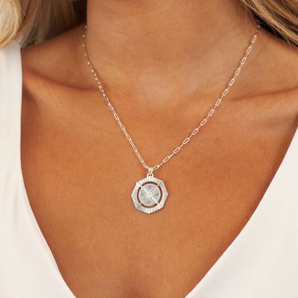 Crown Compass Necklace With Cubic Zirconia in Sterling Silver-3 product photo