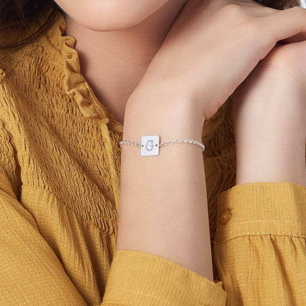 Sterling Zilveren Armband met Letter en Cubic Zirkonia Productfoto