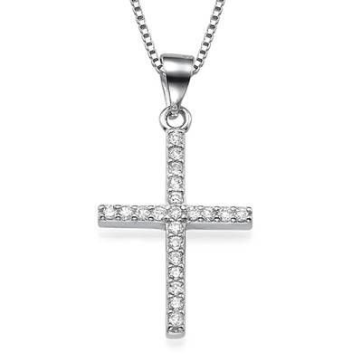 Cubic Zirconia Thin Cross Necklace product photo