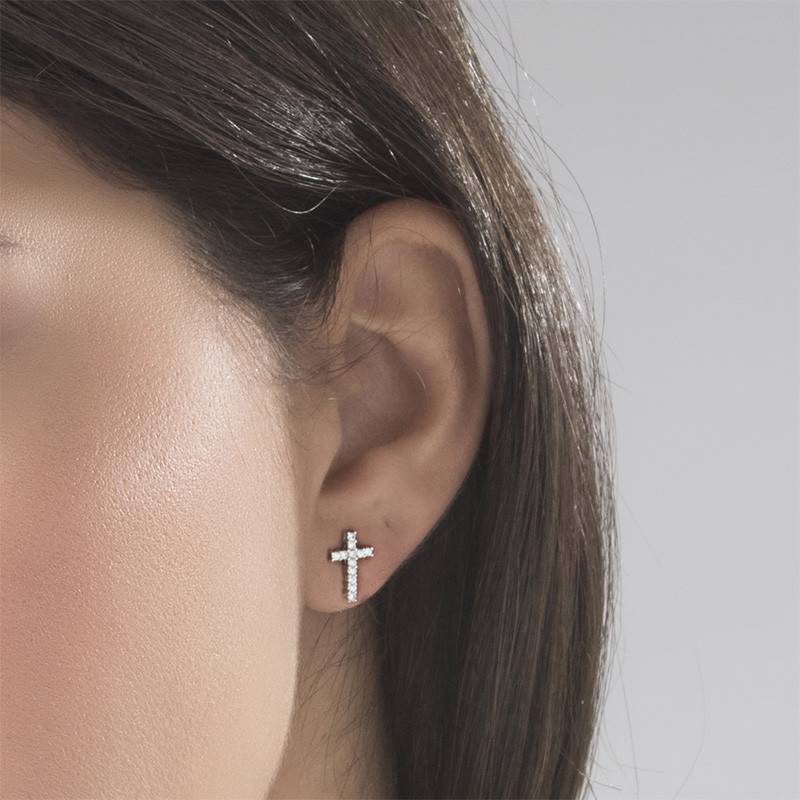 Cubic Zirconia Thin Cross Stud Earrings product photo