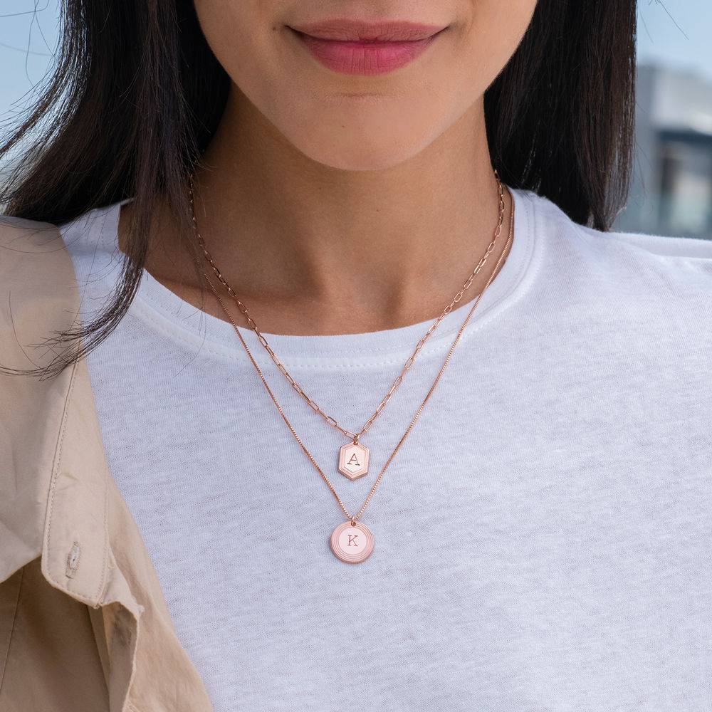 Cupola Link Chain Initial Necklace in 18k Rose Gold Plating-2 product photo