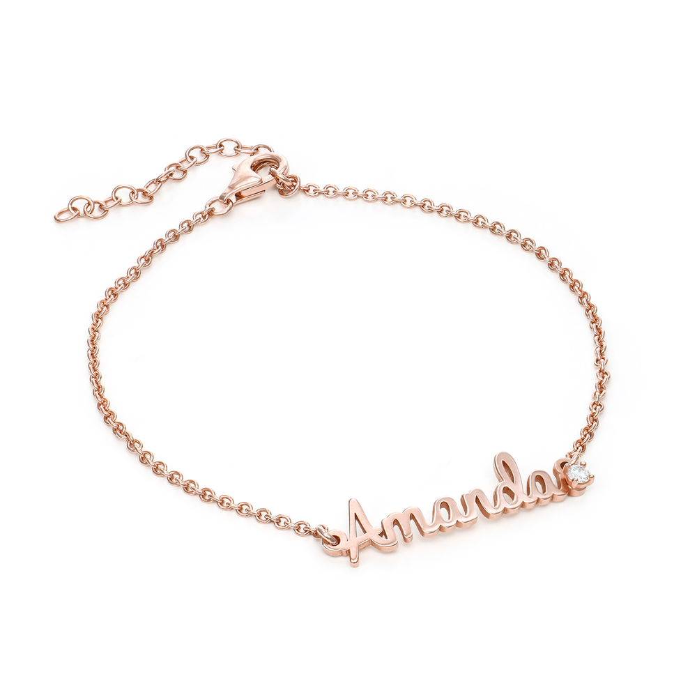 Cursieve Naam Armband met Diamant in 18k Rosé Goud Verguld-2 Productfoto