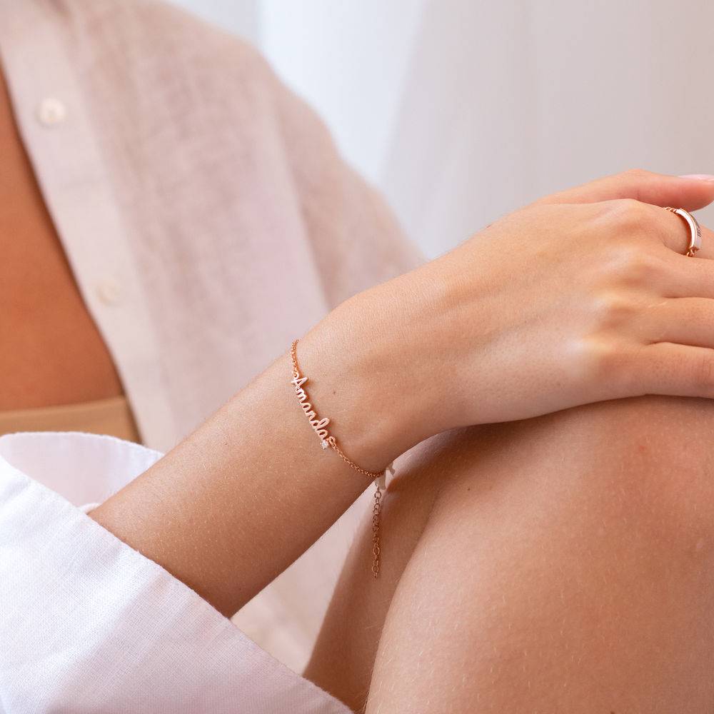 Cursive Name Bracelet with Diamond in 18ct Rose Gold Plating-1 product photo