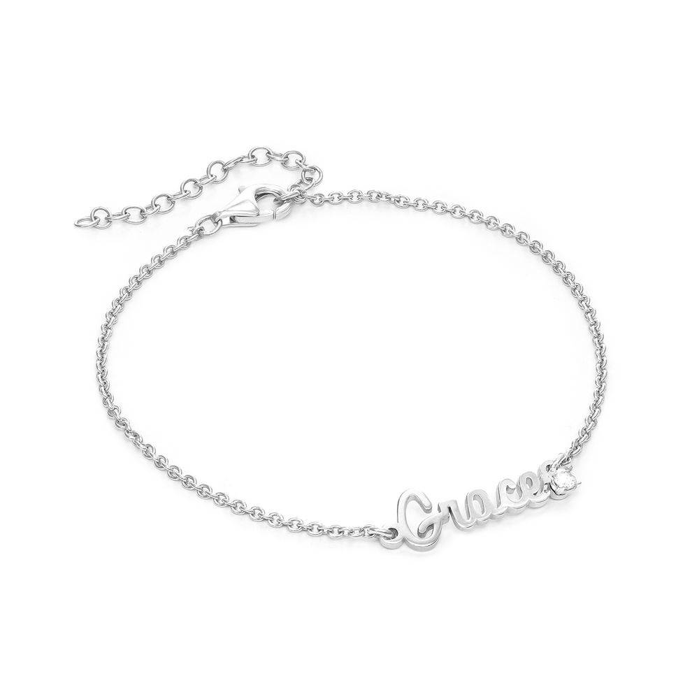 Cursive Name Bracelet with Diamond in Sterling Silver-2 product photo