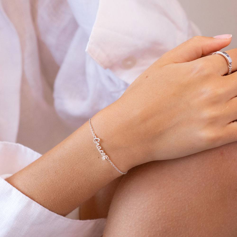 Cursive Name Bracelet in Sterling Silver with Diamond product photo