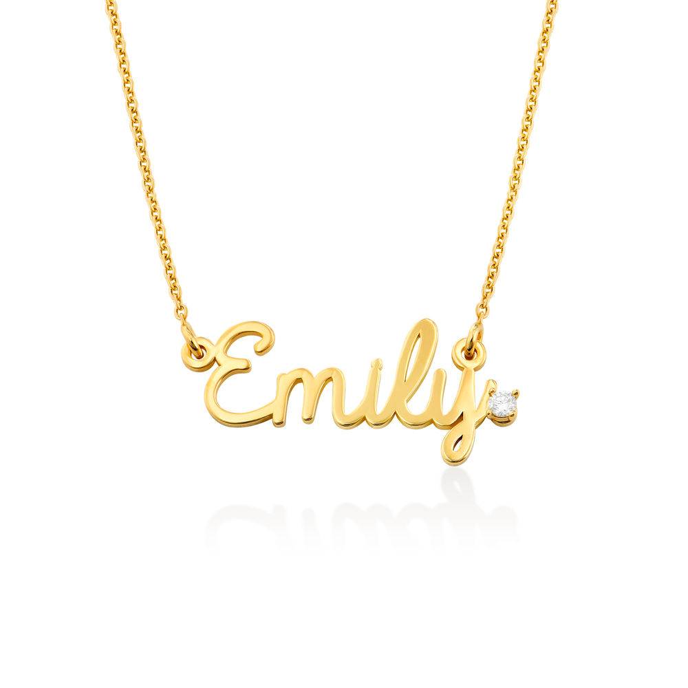 Collier prénom style cursif en vermeil d'or avec diamant photo du produit