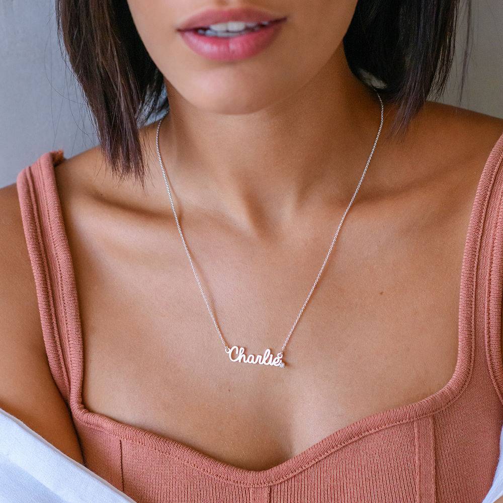 Cursive Name Necklace with Diamond in Sterling Silver-3 product photo