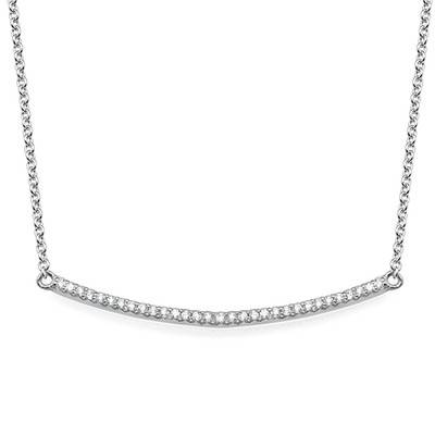 Curved Bar Necklace with Cubic Zirconia in Sterling Silver product photo