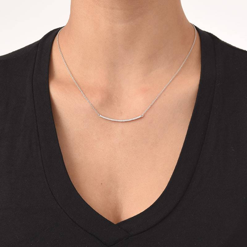 Curved Bar Necklace with Cubic Zirconia-2 product photo