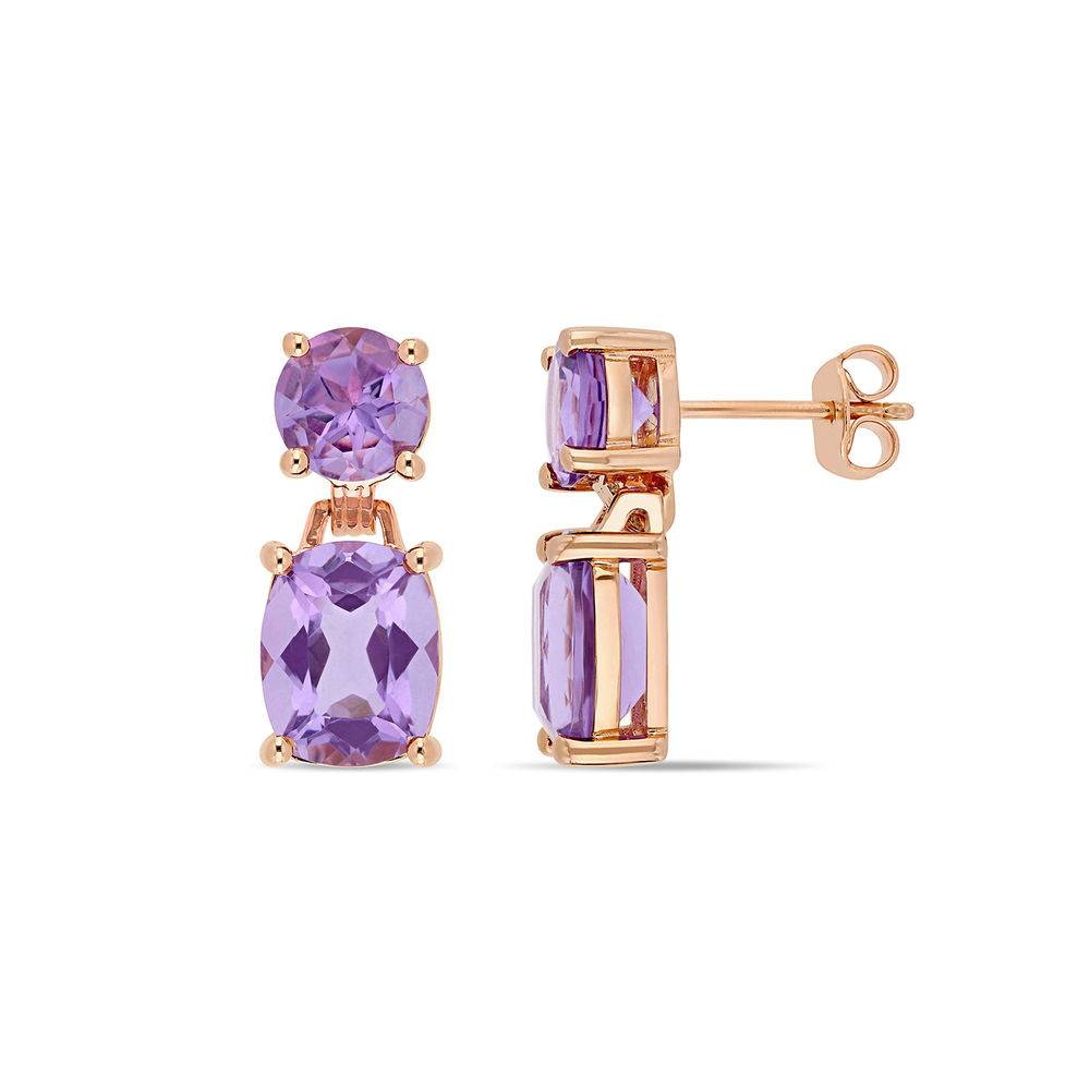 Cushion-Cut and Round Amethyst Drop Earrings in Rose Gold Plated product photo