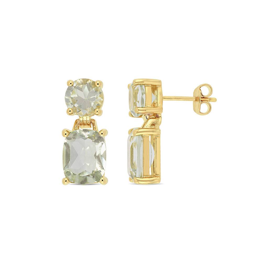 Cushion-Cut and Round Green Quartz Drop Earrings in Gold Plated product photo