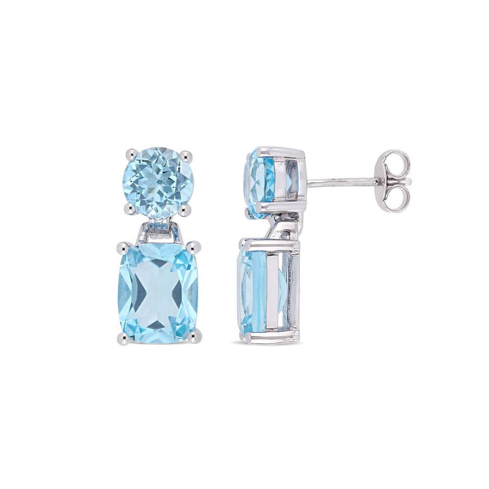 Cushion-Cut and Round Sky Blue Topaz Drop Earrings in Sterling Silver product photo