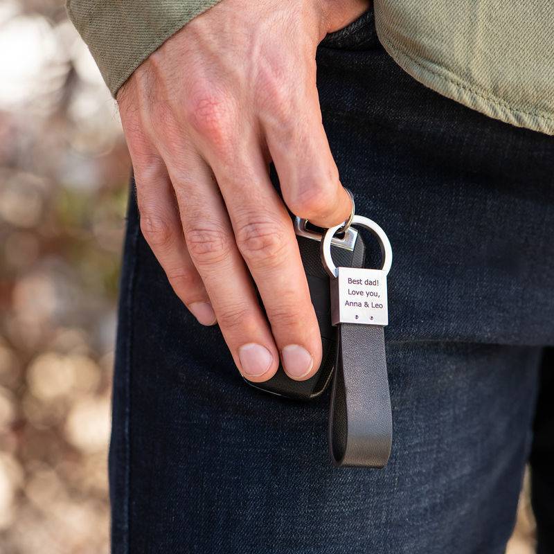 Custom Black Leather Strap Keychain product photo
