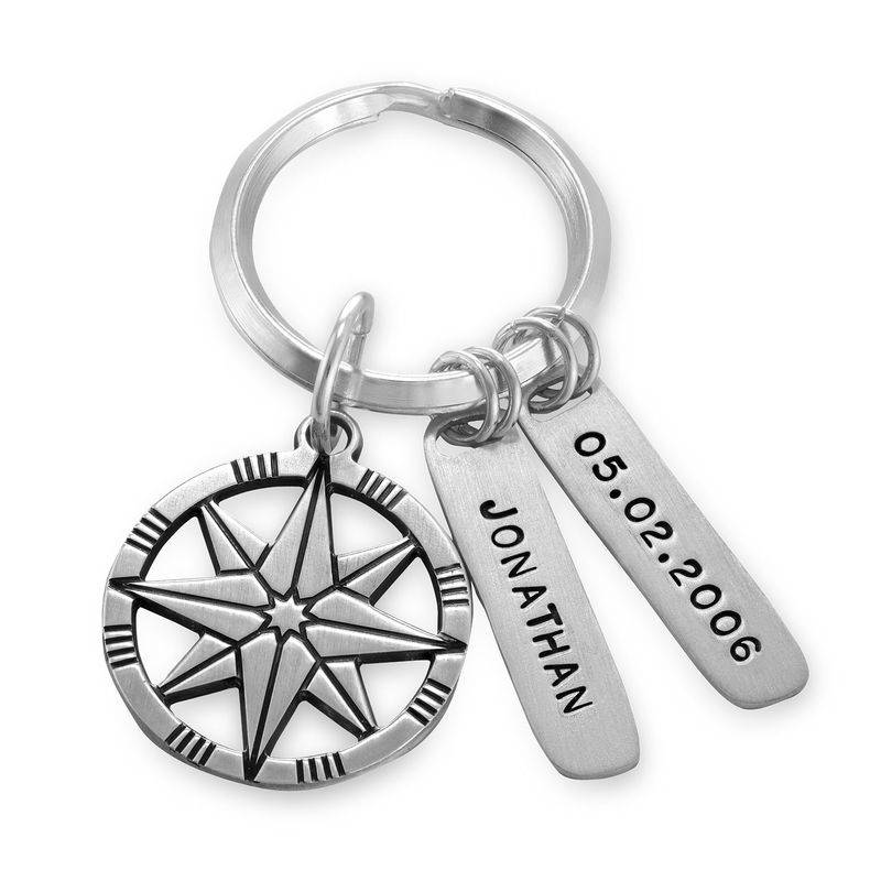 Kompass Schlüsselanhänger mit Gravur - 925er Sterlingsilber Produktfoto