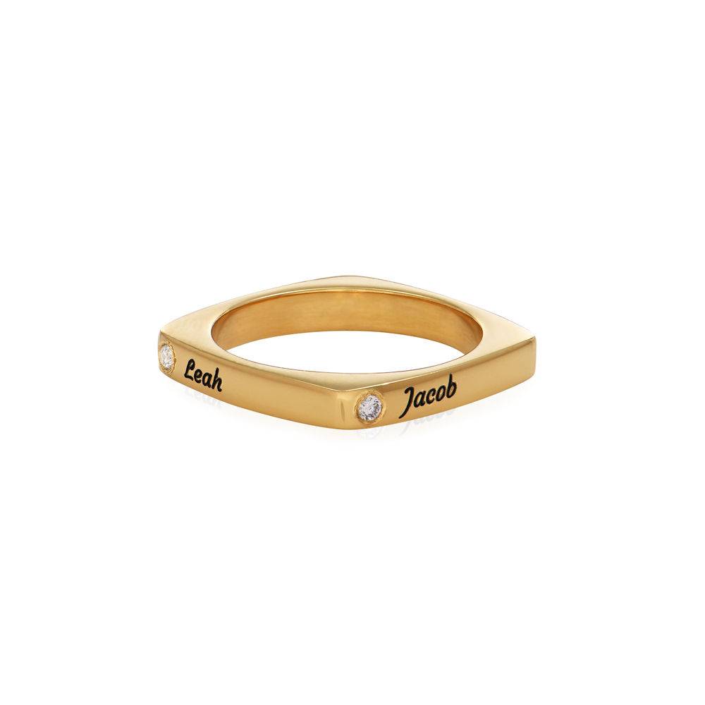 Iris Personlig Fyrkantig Ring med Diamanter i 18k Guldplätering produktbilder