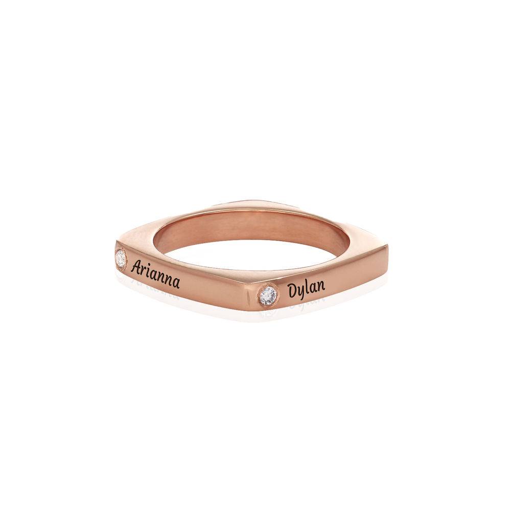 Iris gepersonaliseerde vierkante ring met diamanten in 18k rosé goud Productfoto
