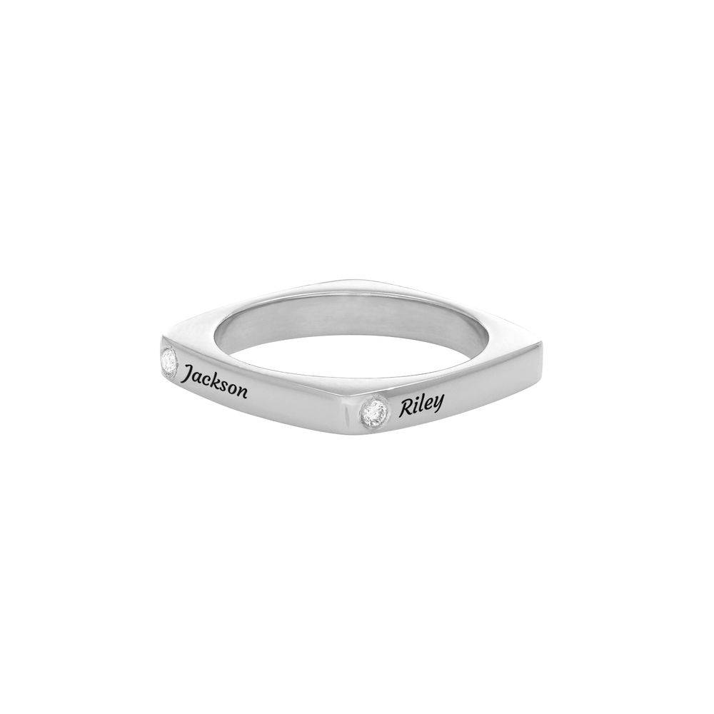 Iris gepersonaliseerde vierkante ring met diamanten in sterling zilver Productfoto
