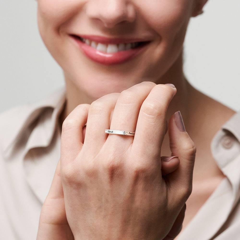Iris Personlig Fyrkantig Ring og diamant i sterlingsølv-2 produkt billede
