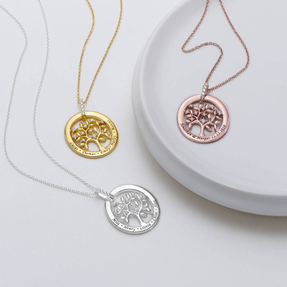 Custom Family Tree Necklace With Cubic Zirconia in Gold Plating-1 product photo