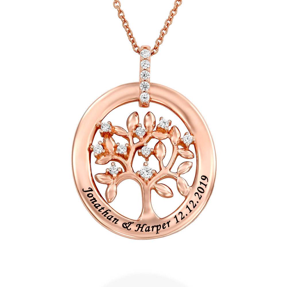 Personaliseret halskæde med stamtræ med rosa guldbelægning produkt billede