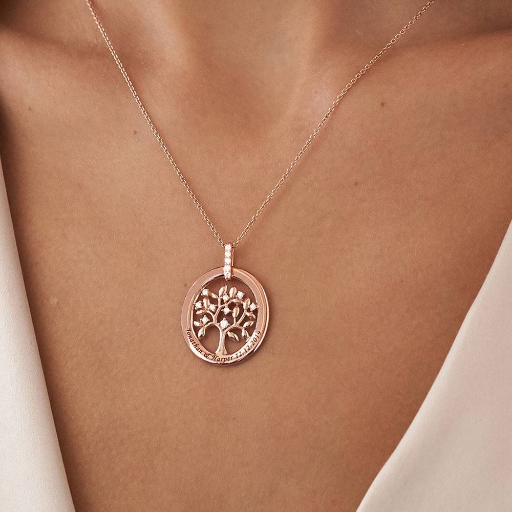 Custom Family Tree Necklace with Cubic Zirconia in 18ct Rose Gold Plating-2 product photo
