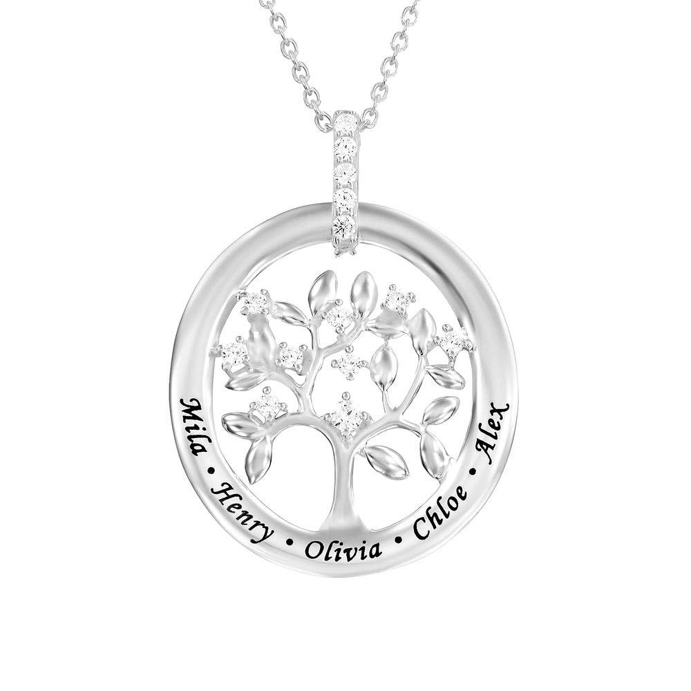 Custom Family Tree Necklace With Cubic Zirconia in Sterling Silver-5 product photo