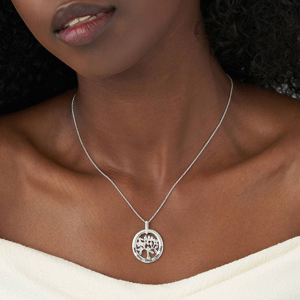 Custom Family Tree Necklace With Cubic Zirconia in Sterling Silver-4 product photo