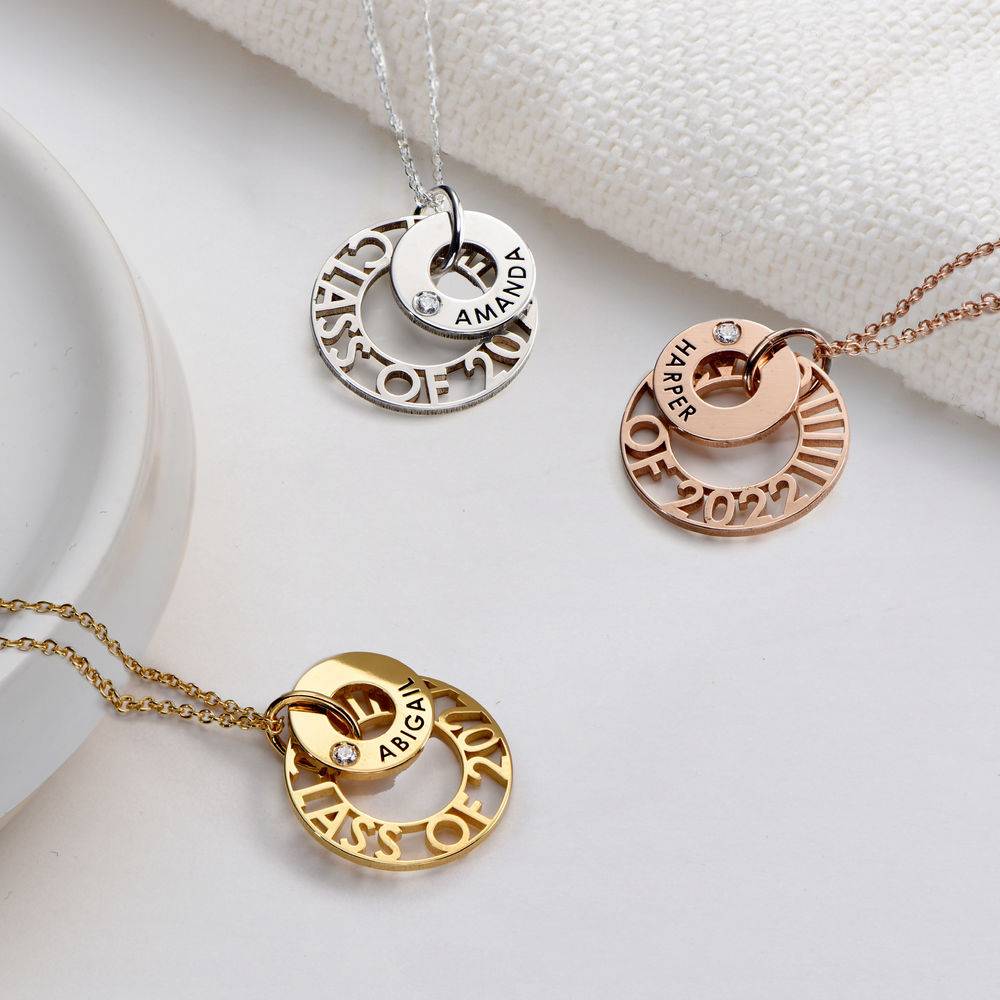 Custom Graduation Pendant Necklace with Cubic Zirconia in Rose Gold Plating product photo