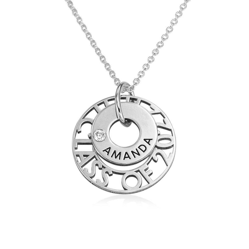 Custom Graduation Pendant Necklace with Cubic Zirconia in Sterling Silver-4 product photo