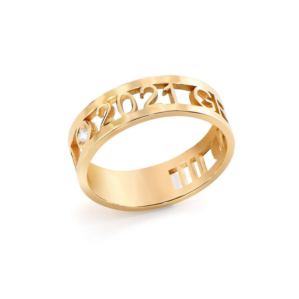 Custom Graduation Ring with Cubic Zirconia in Gold Plating-2 product photo