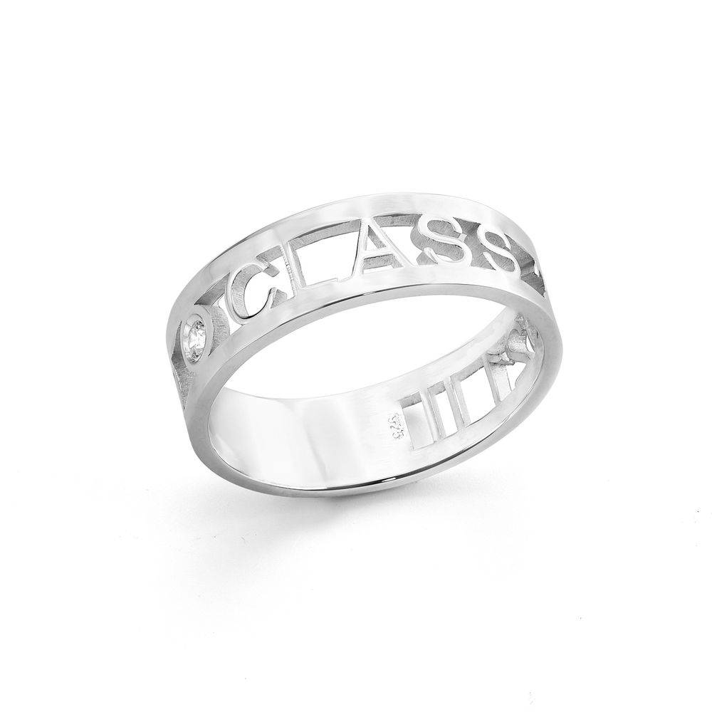 Custom Graduation Ring with Diamond in Sterling Silver-2 product photo