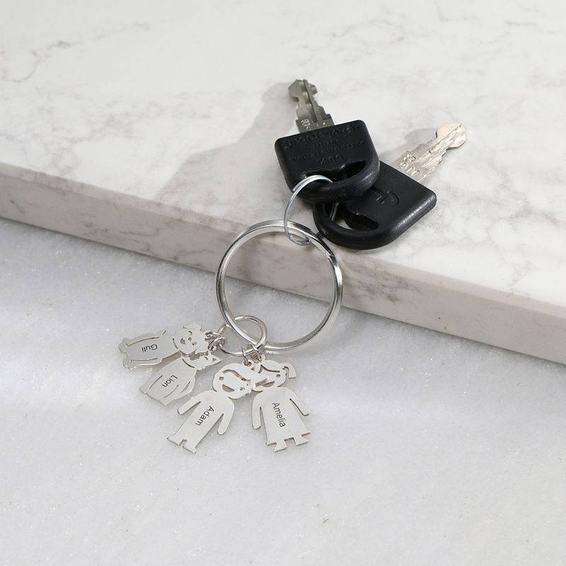 Custom Keycha with Engraved Kids and Pets Charms in Sterling Silver-1 product photo
