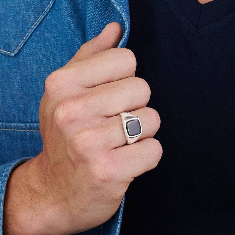 Custom Onyx Stone Signet Ring in Sterling Silver for Men-1 product photo