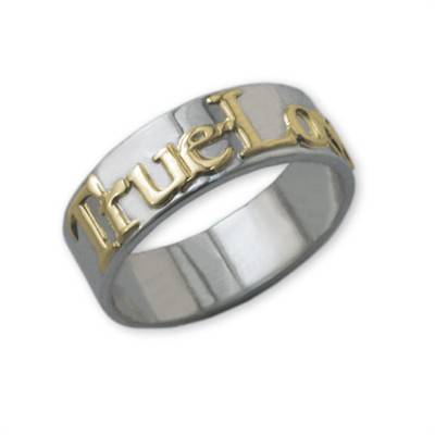 14k Gouden Text op 925 Zilveren Belofte Ring-1 Productfoto
