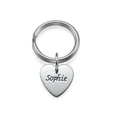 Engraved Keyring in Sterling Silver in Heart, Circle, Clover shape-4 product photo