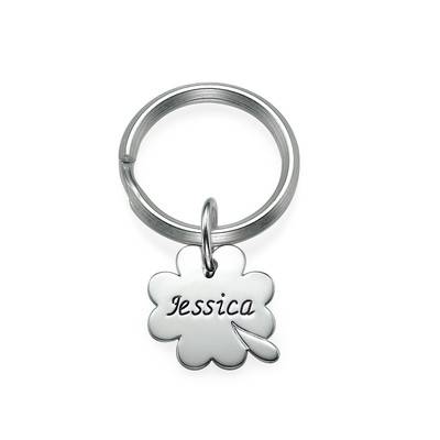 Engraved Keyring in Sterling Silver in Heart, Circle, Clover shape product photo