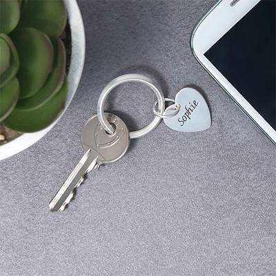 Engraved Keyring in Sterling Silver in Heart, Circle, Clover shape-3 product photo