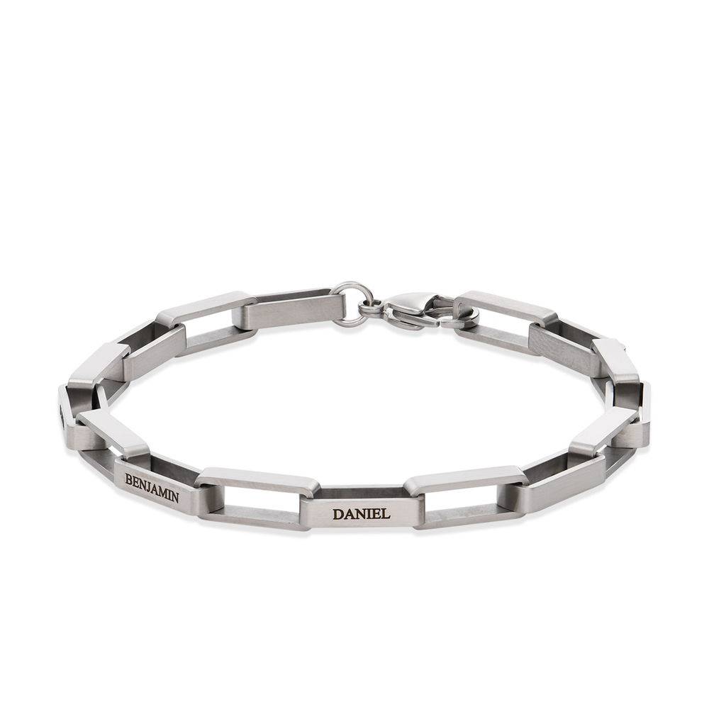 Custom Square Link Men Bracelet in Matte Stainless Steel in Stainless product photo