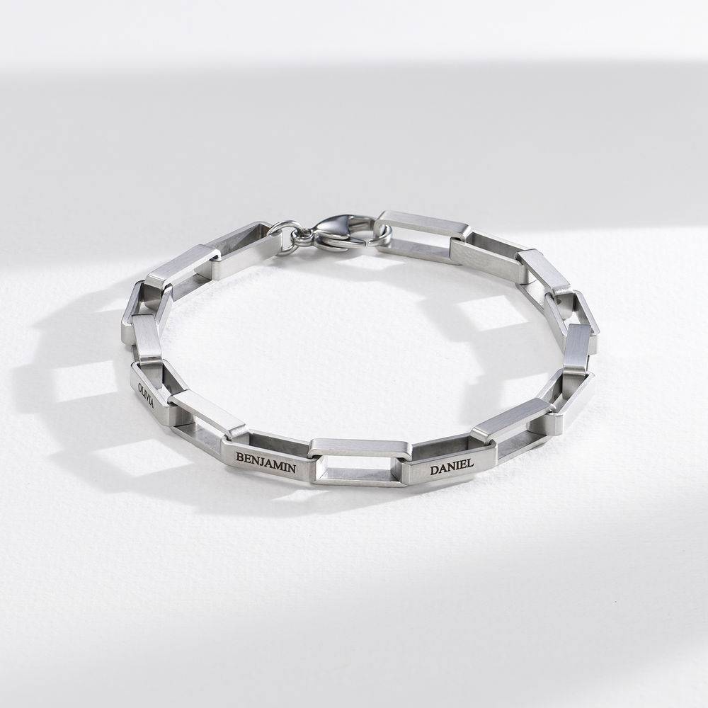 Custom Square Link Men Bracelet in Matte Silver-2 product photo