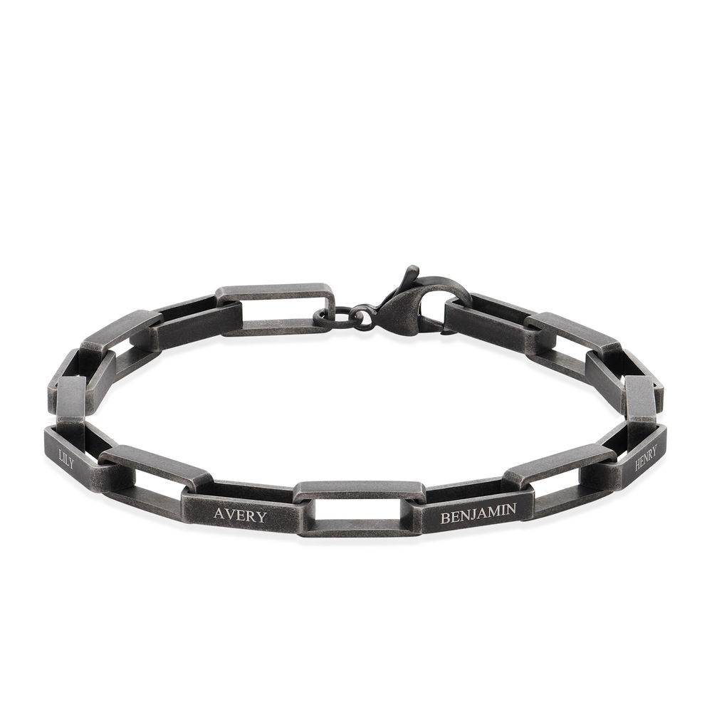 Custom Square Link Men Bracelet in Black Stainless Steel in Stainless product photo