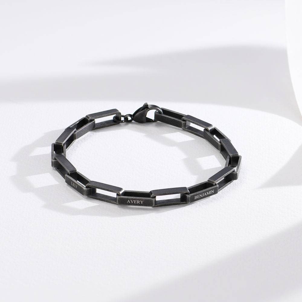 Personalisiertes Gliederarmband für Herren  - schwarzer Edelstahl-2 Produktfoto