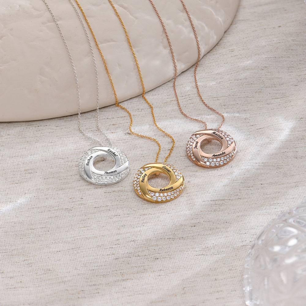 Custom Twist Circle Necklace with Pave Zirconia in 18ct Gold Plating-3 product photo