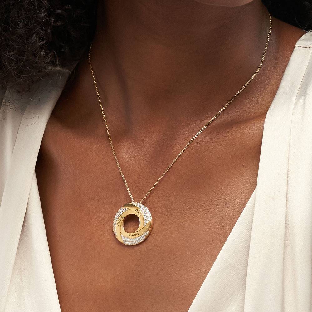 Custom Twist Circle Necklace with Pave Zirconia in 18k Gold Plating-5 product photo