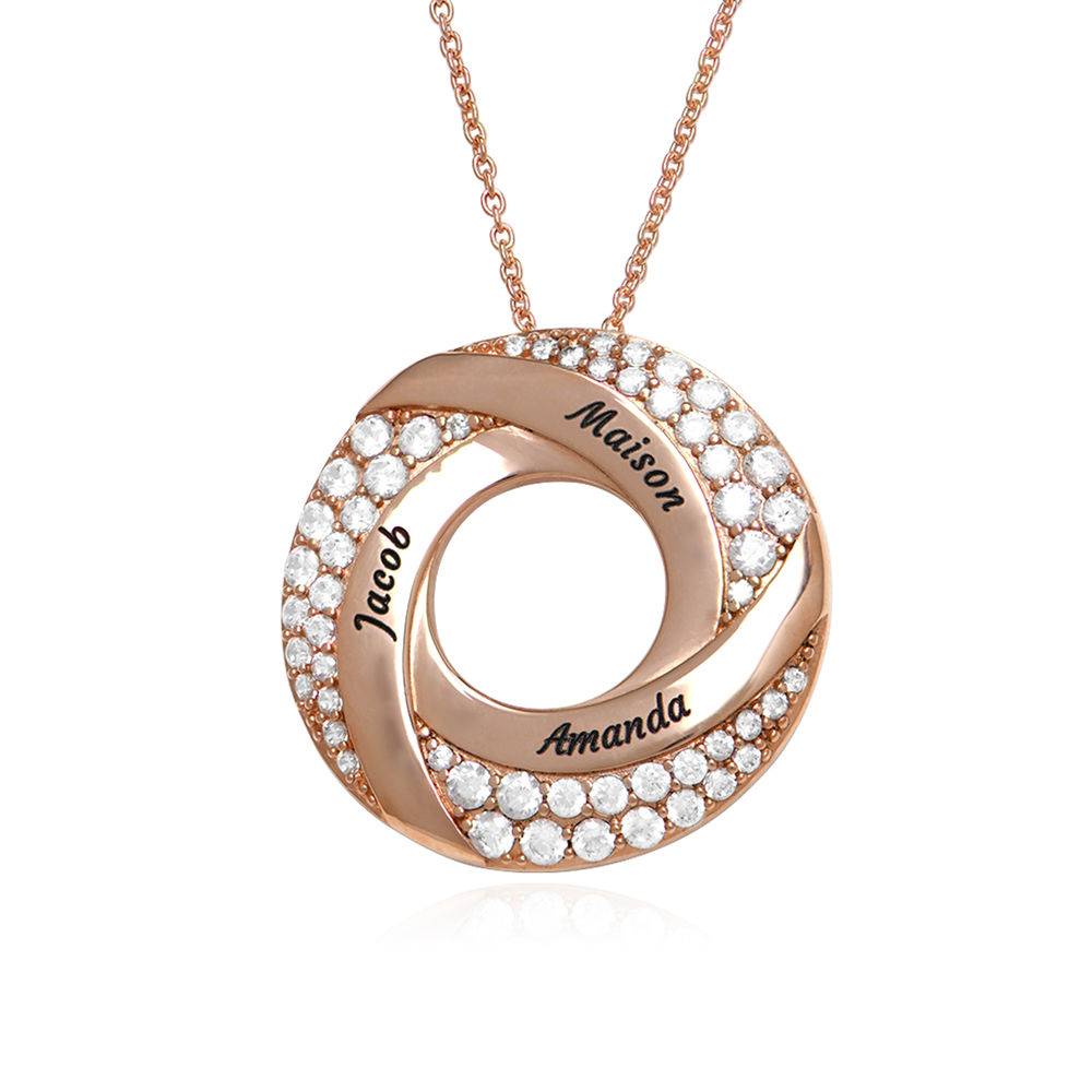 Custom Twist Circle Necklace with Pave Zirconia in 18k Rose Gold Plating product photo