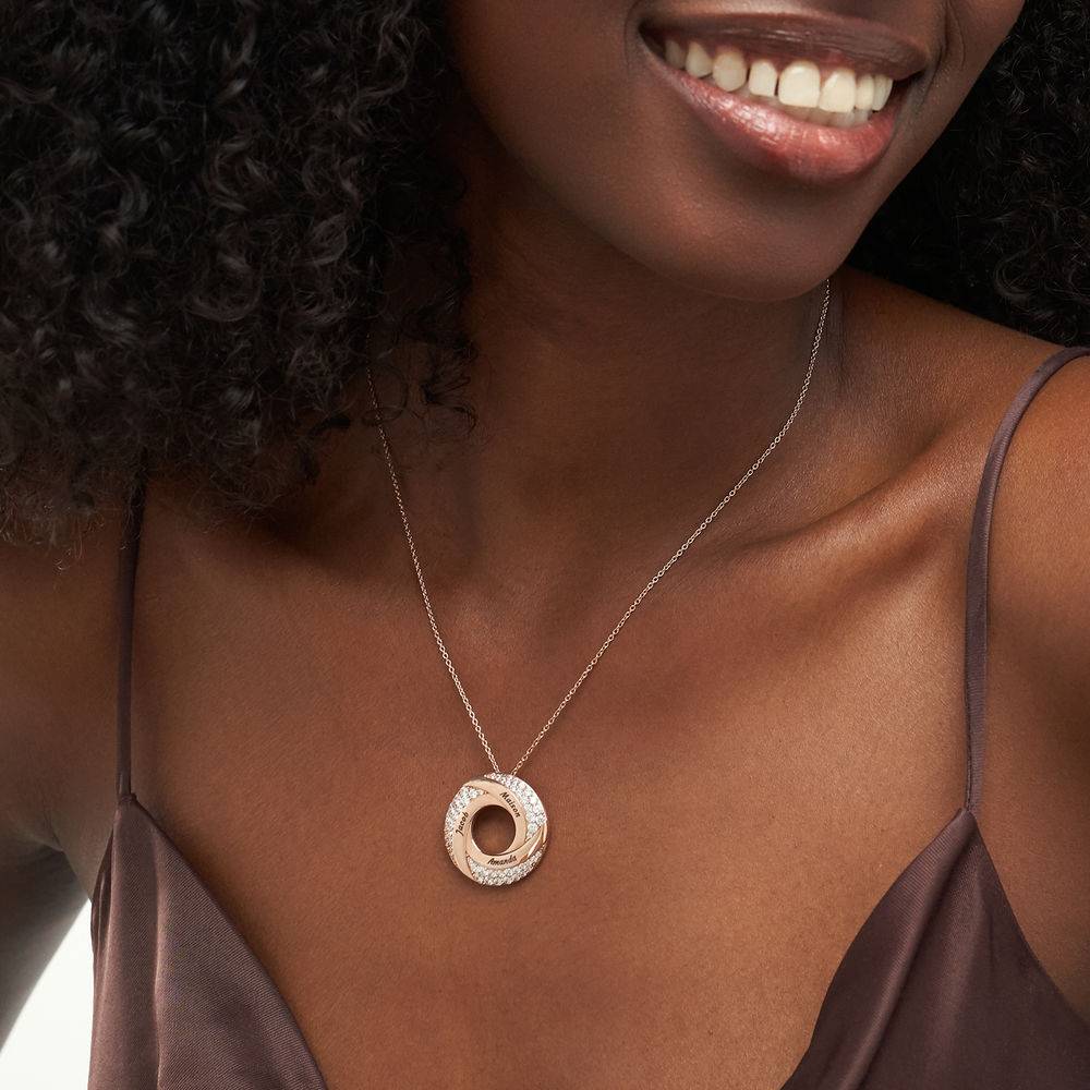 Custom Twist Circle Necklace with Pave Zirconia in 18ct Rose Gold Plating-3 product photo
